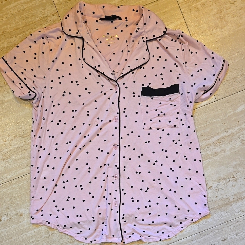 Kate Spade New York Pink/Black Polka Dot Button-Down Lounge/Pajama Top